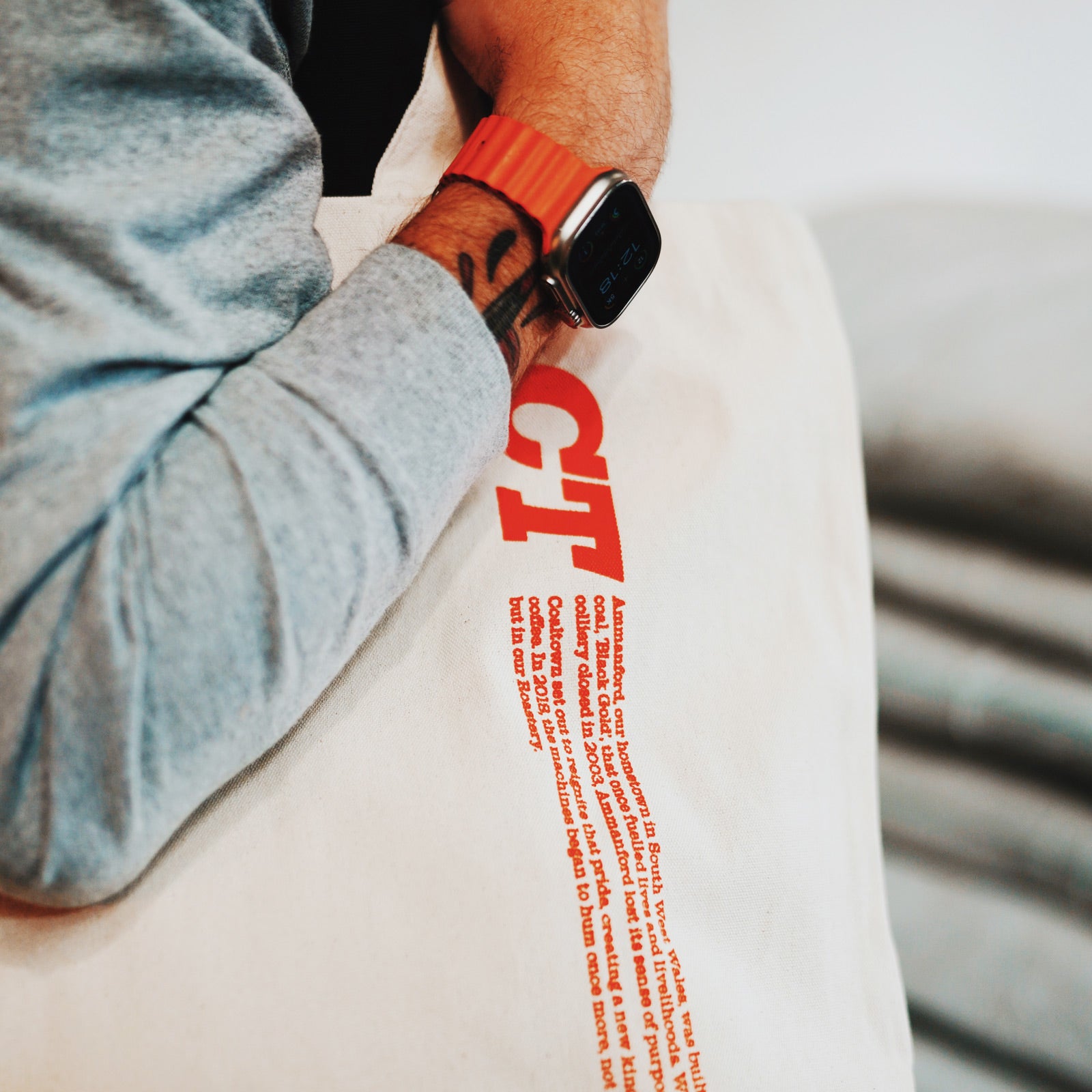 CT Purpose Orange Pick And Shovel Logo Tote Bag Organic Cotton Front