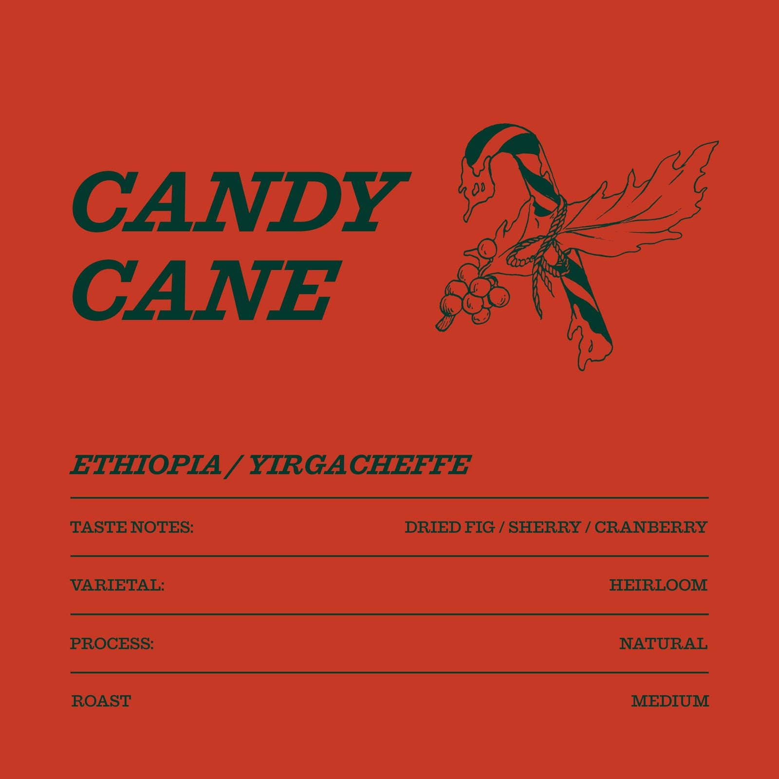 Candy Cane Soasonal Coffee Single Origin Christmas 200g Bag Coffee Card