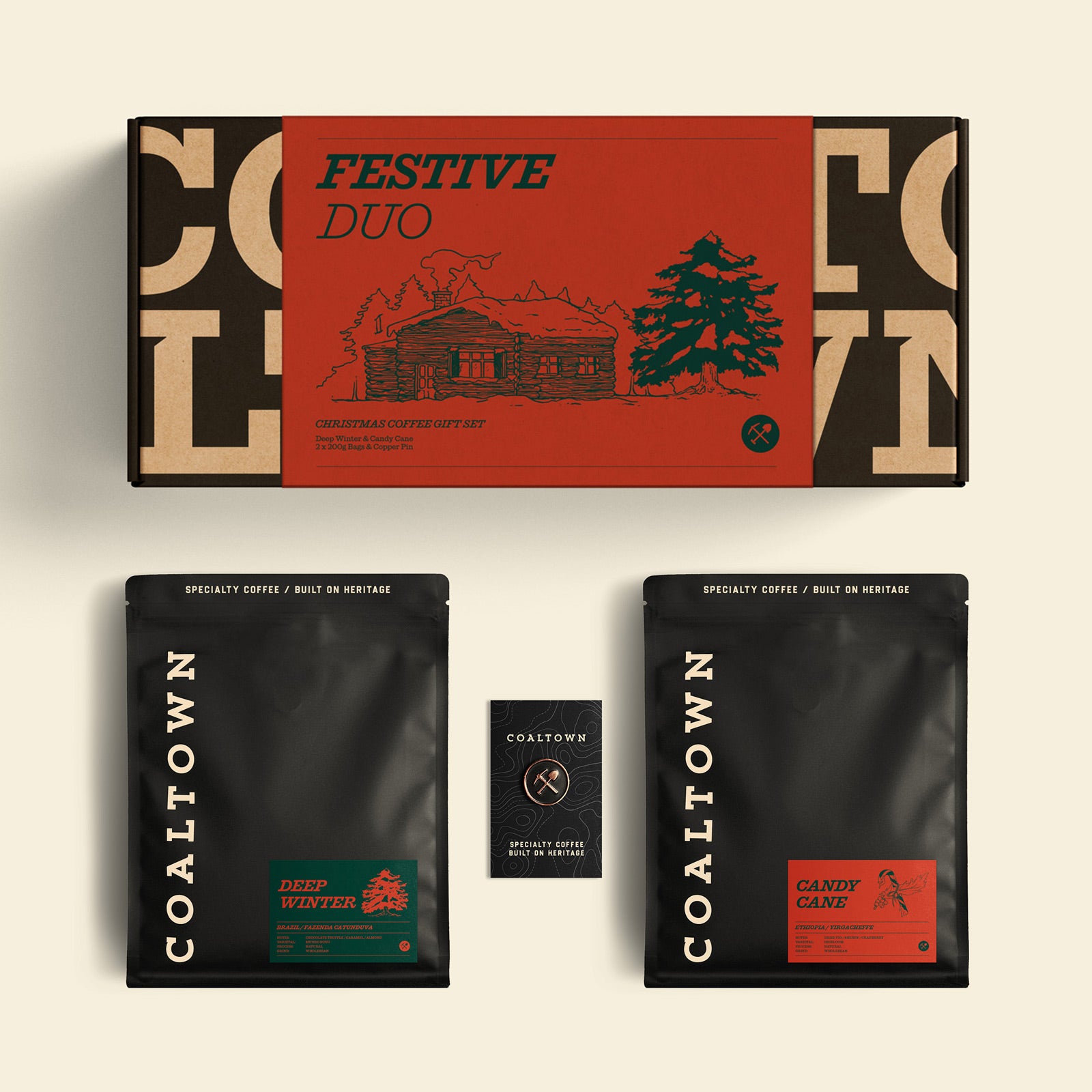 Festive Duo Coffee Gift Set Deep Winter Coffee Candy Cane Coffee Pin Badge Present Christmas