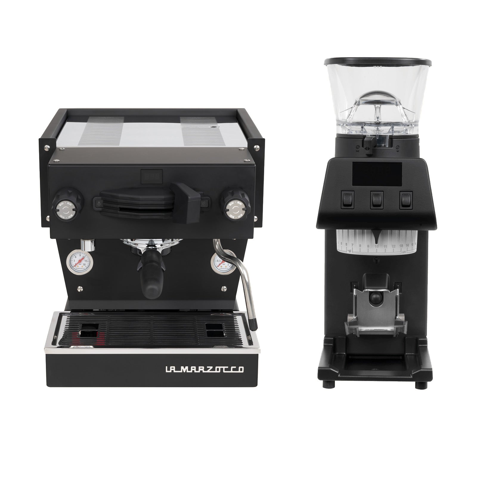 La Marzocco Linea Mini R Black Espresso Machine and Pico Coffee Home Grinder Black