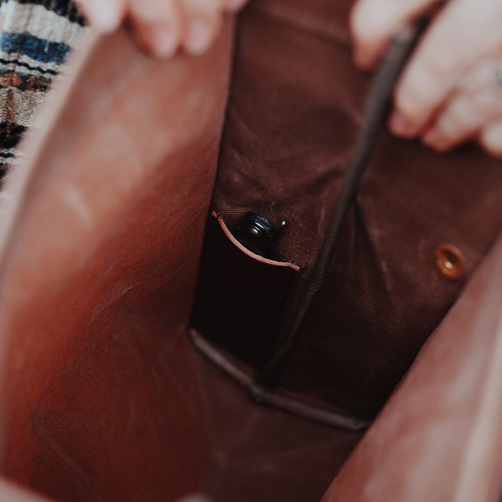 Rural Kind Coaltown Collaboration Lunch Bag Brown Leather Knife Pocket