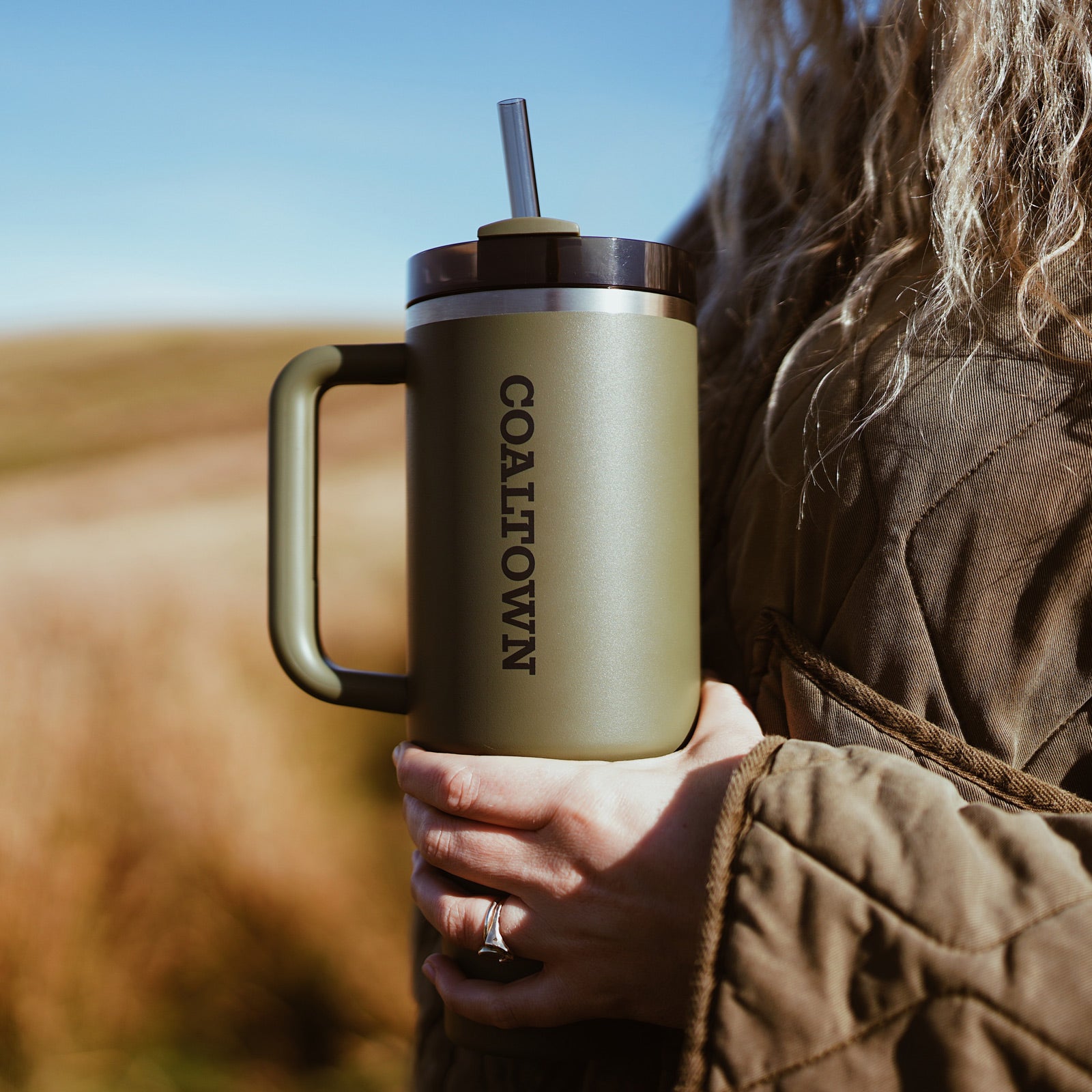 Stanley X Coaltown 1.2L Quencher Tumbler Front Green Dried Pine Travel Cup