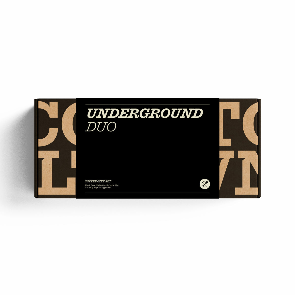 Underground duo Gift Set with Black Gold No3 200g Bag, Candle Light No1 200g Bag, and Coaltown Purpose Enamel Pin