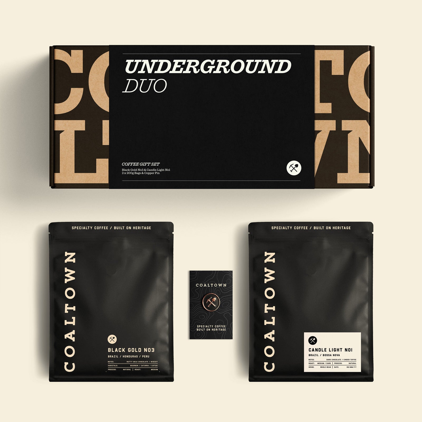 Underground Duo Coffee Gift Set Black Gold Coffee Candlelight Coffee Pin Badge Present