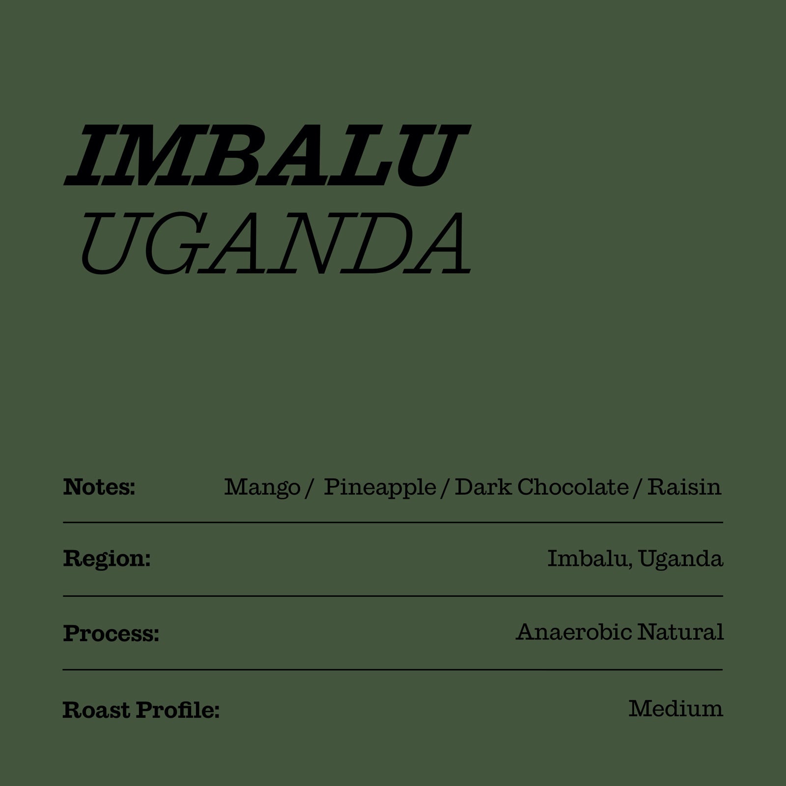 Imbalu Uganda coffee flavour card showing notes, region, process and roast profile