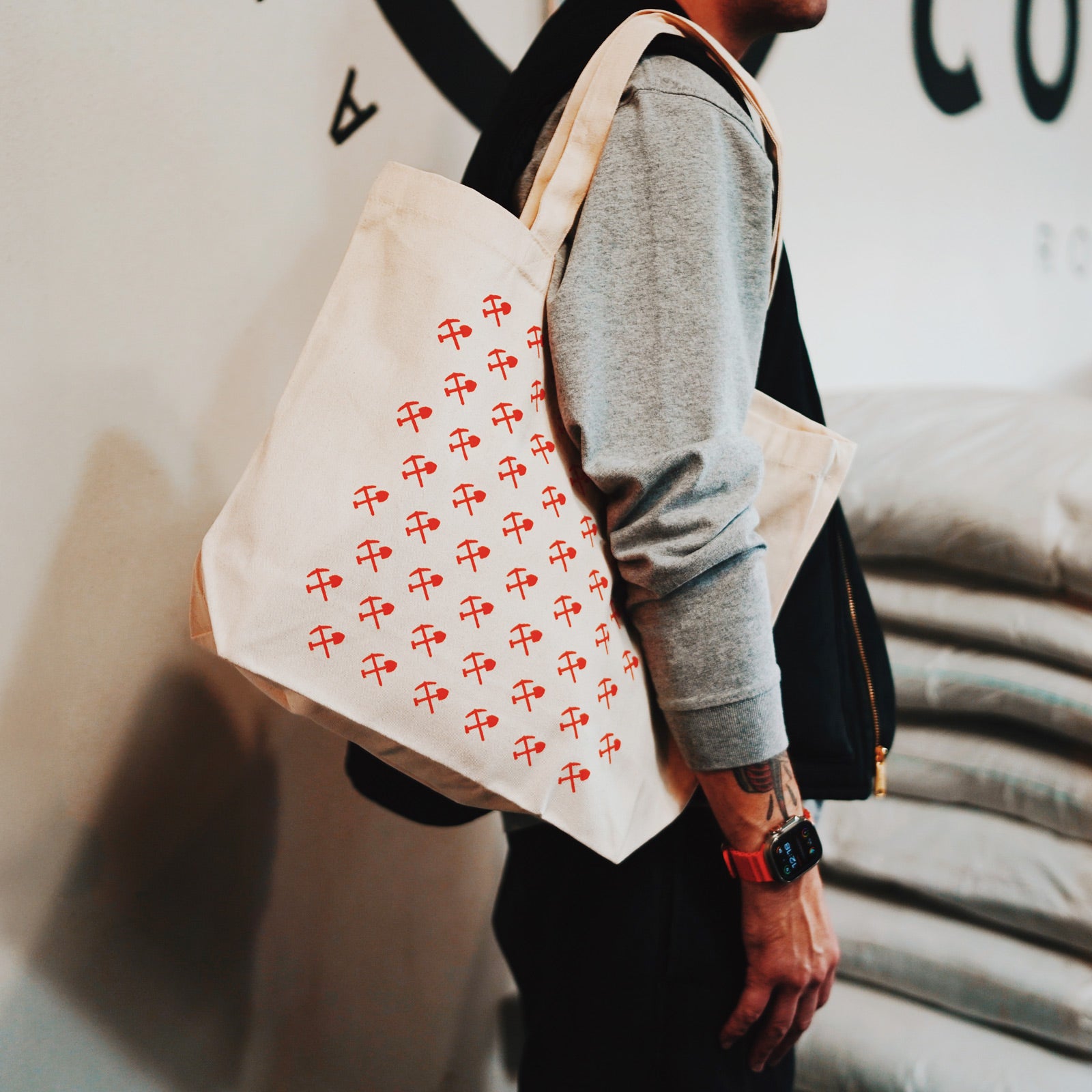 CT Purpose Orange Pick And Shovel Logo Tote Bag Organic Cotton Back