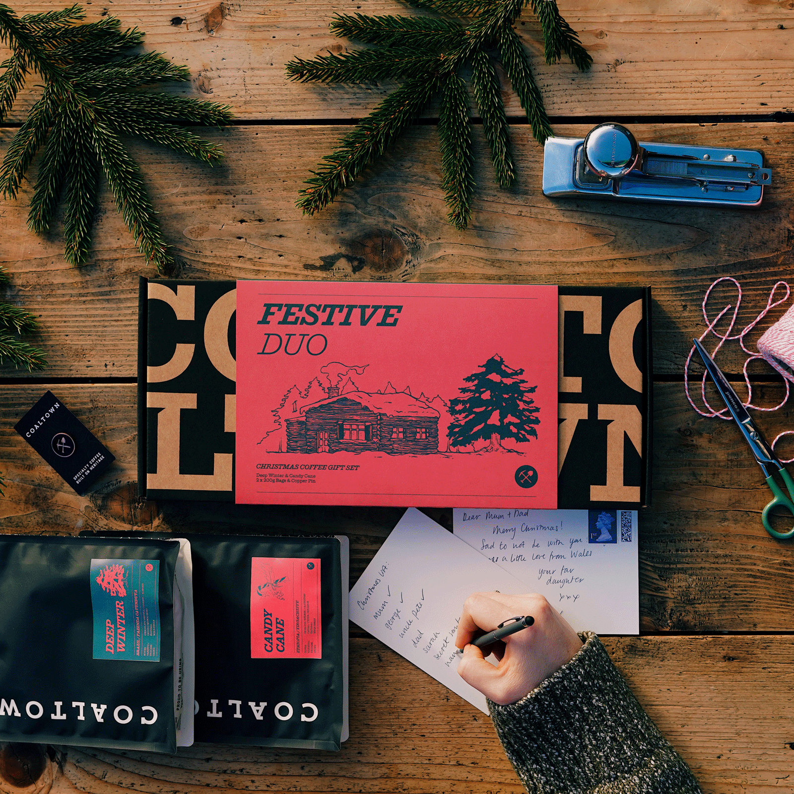 Festive Duo Coffee Gift Set Deep Winter Coffee Candy Cane Coffee Pin Badge Present Christmas Present