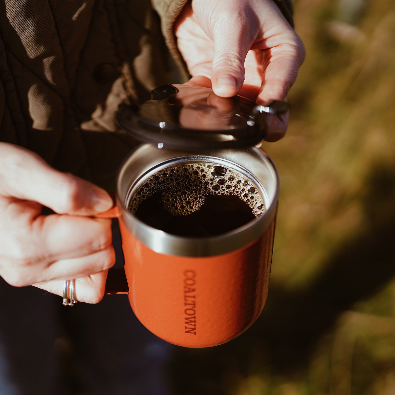 Stanley X Coaltown 0.35L Camp Mug Front Clay Orange Lid