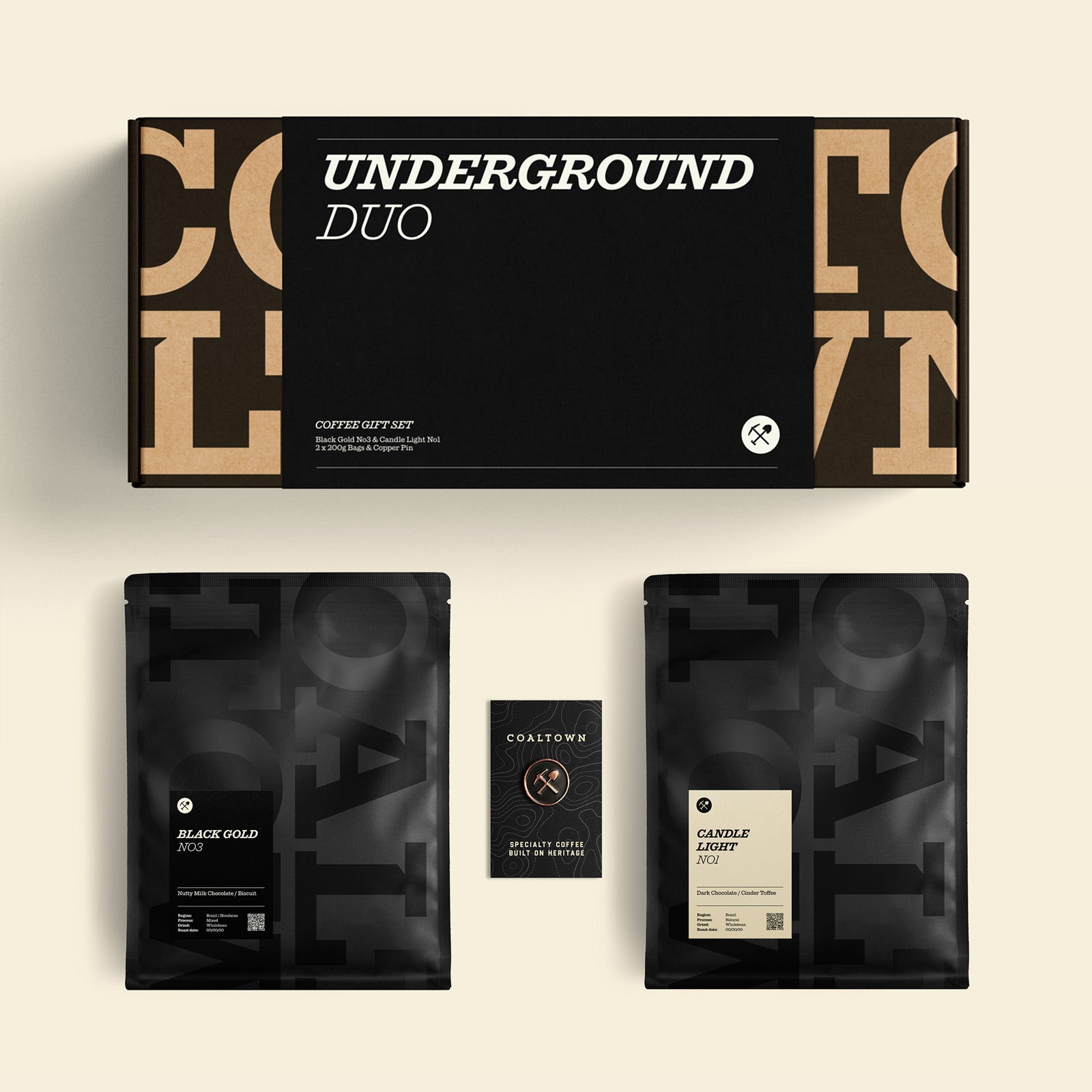 Underground Duo Coffee Gift Set Black Gold Coffee Candlelight Coffee Pin Badge Present