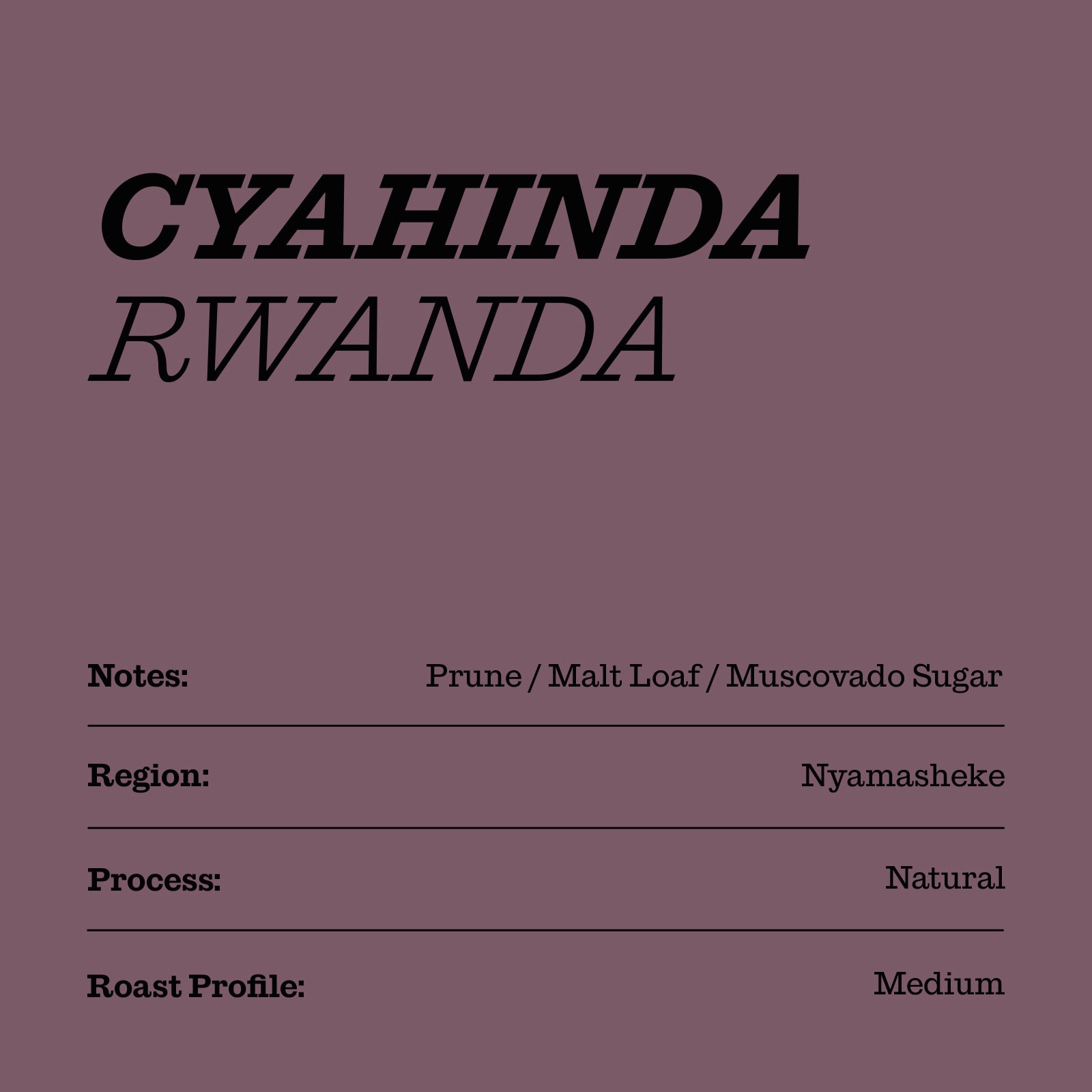 notes Cyahinda rwanda single origin coffee process natural prune malt loaf muscovado